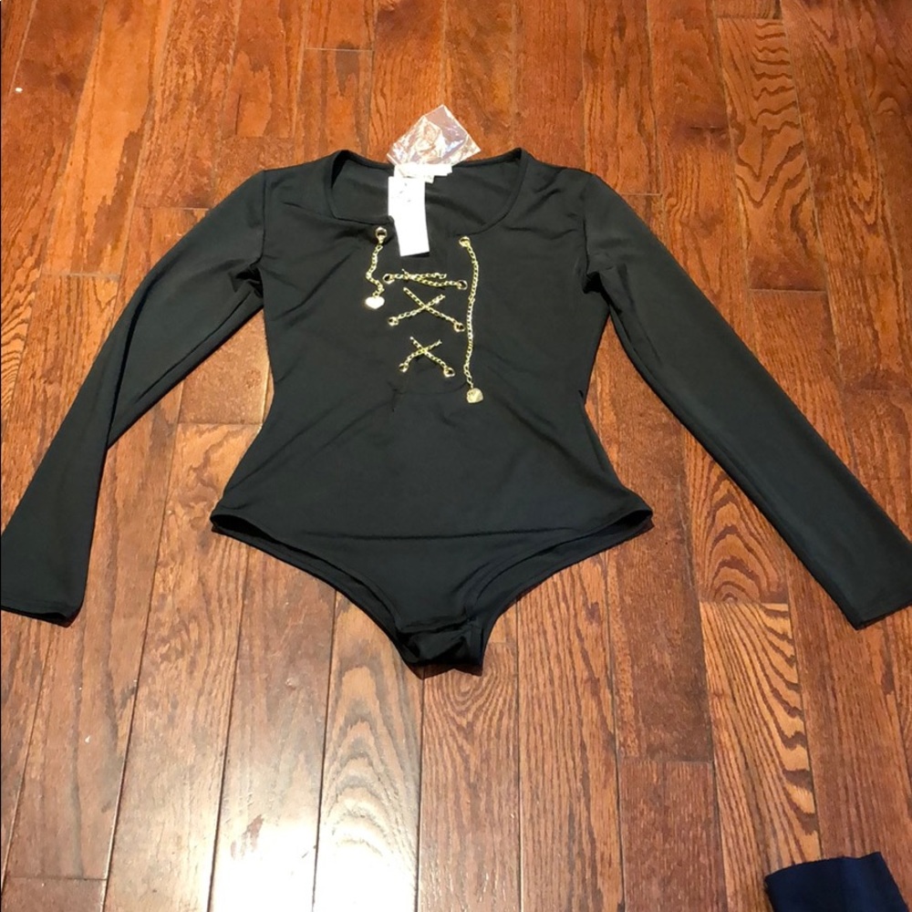 Black gold chain Bodysuit NWT small